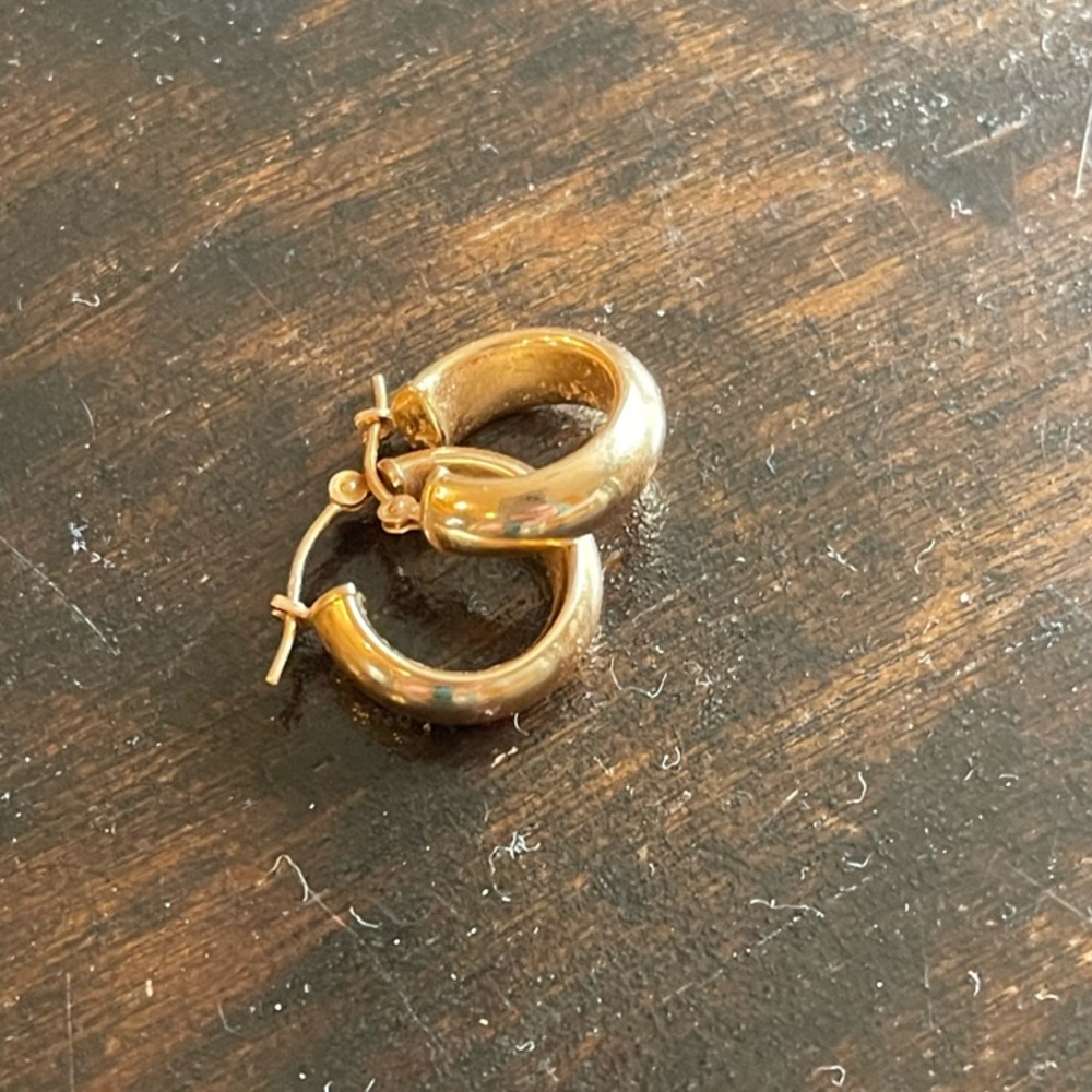 14k Solid Gold Huggie Earrings Small Puffy Hoops